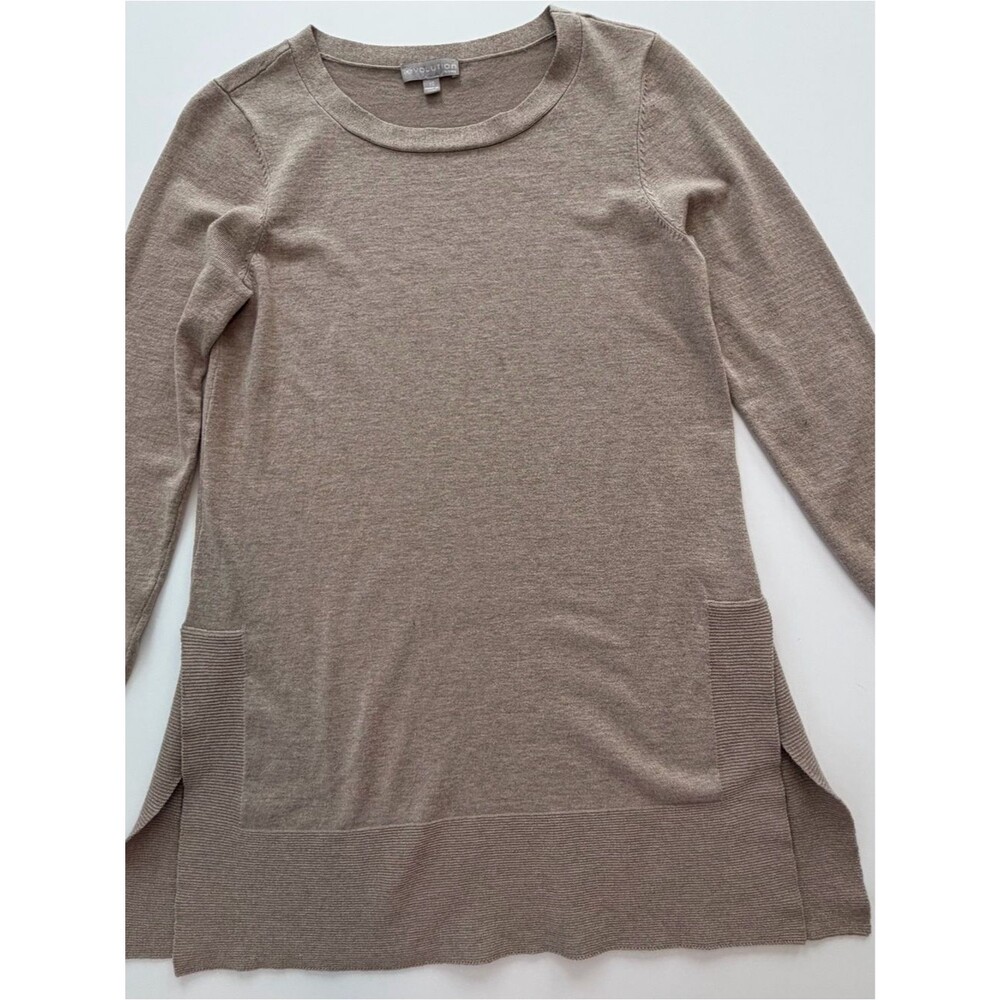 Neutral Taupe Long-Sleeve Tunic Sweater by Evolution-XS
